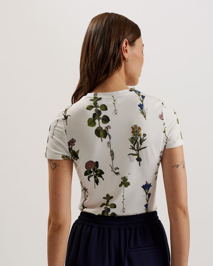 T-Shirt Ted Baker Botanical Bouquet Print Blanche Femme | EXG-73284248